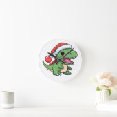Kawaii T-Rex Dinosaur in Kerstmuts Ronde Klok (Huis)