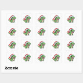 Kawaii T-Rex Dinosaur in Kerstmuts Vierkante Sticker (Vel)