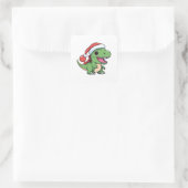 Kawaii T-Rex Dinosaur in Kerstmuts Vierkante Sticker (Tas)