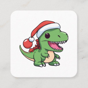 Kawaii T-Rex Dinosaur in Kerstmuts Vierkante Visitekaartje
