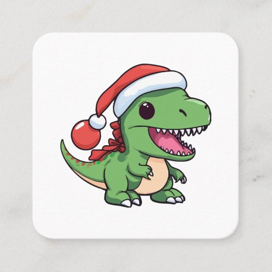 Kawaii T-Rex Dinosaurus in Kerst Pet Vierkante Visitekaartje (Voorkant)