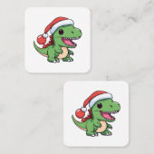 Kawaii T-Rex Dinosaurus in Kerst Pet Vierkante Visitekaartje (Voorkant / Achterkant)