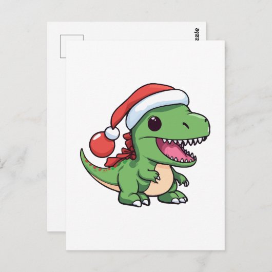 Kawaii T-Rex dinosaurus met kerstmuts Briefkaart (Voorkant / Achterkant)