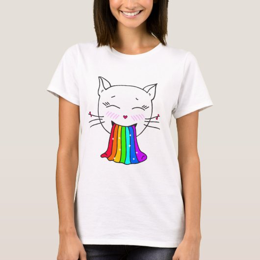 Kawaii! T-Shirt. Trendy aangepaste lachende kat T-shirt (Voorkant)