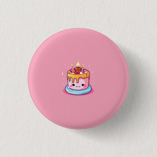 Kawaii taart badge/button/pin roze ronde button 3,2 cm (Voorkant)