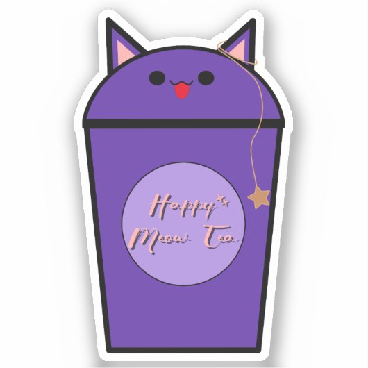 Kawaii Taro Meow Thee Vinyl Sticker (Voorkant)