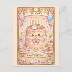 Kawaii Tarot Verjaardag “De Cake” Pastelkleurig cu Briefkaart