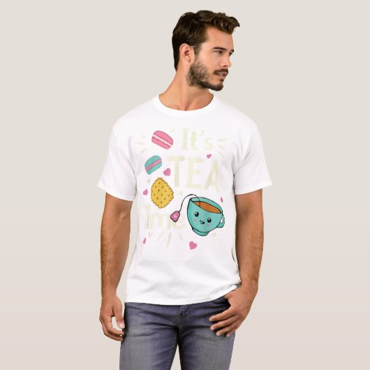 Kawaii Tea Cookie Macarons Tea Time TShirt (Voorkant volledig)