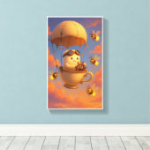 Kawaii Teacup Ballonkunst met bijen Canvas Afdruk (Insitu (Houten vloer))