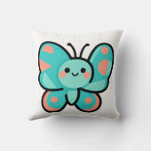 Kawaii Teal Butterfly Happy Face Cartoon Art Kussen (Achterkant)