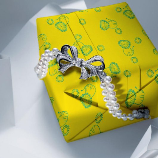 Kawaii Teal Lions & Sunshine – Cute Pattern Inpakpapier Vel