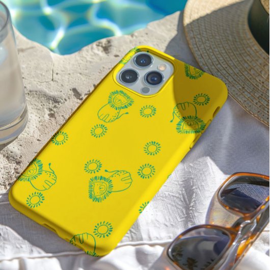 Kawaii Teal Lions & Sunshine – Cute Pattern iPhone Hoesje