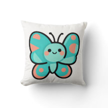 Kawaii Teal Vlinder Gelukkig Gezicht Cartoon Kunst