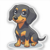 Kawaii Teckel Puppy - Hart Ogen Sticker (Voorkant)