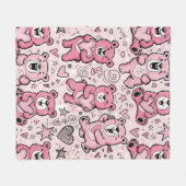Kawaii Teddibeer Roze Patroon Fleece Deken (Voorkant (Horizontaal))