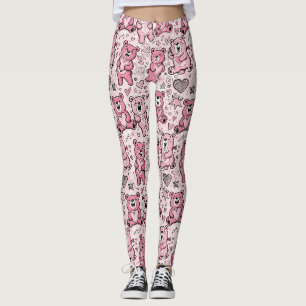 Kawaii Teddibeer Roze Patroon Leggings