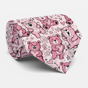 Kawaii Teddibeer Roze Patroon Stropdas
