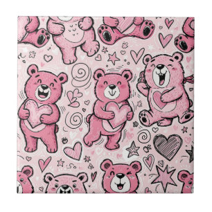 Kawaii Teddibeer Roze Patroon Tegeltje