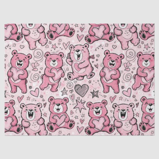 Kawaii Teddibeer Roze Patroon Tissuepapier (Voorkant)
