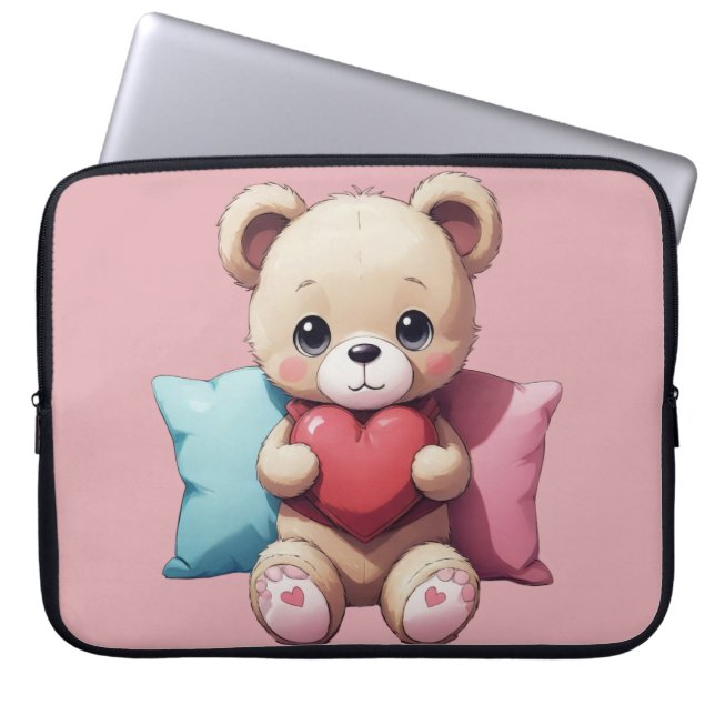 Kawaii Teddy Bear Laptop Sleeve (Voorkant)