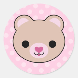 Kawaii Teddy Bear Roze Polka Dots Stickers