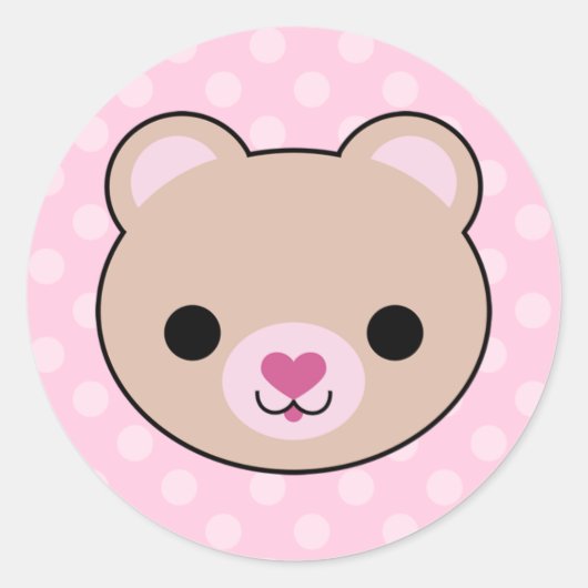 Kawaii Teddy Bear Roze Polka Dots Stickers (Voorkant)