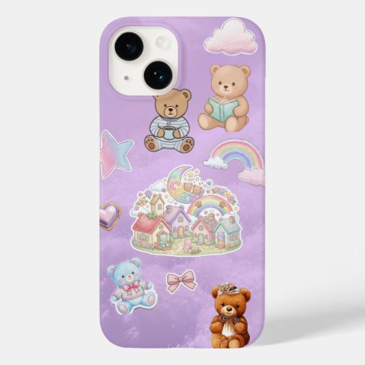Kawaii Teddybeer Pastel Paars Esthetisch Case-Mate iPhone Case (Achterkant)