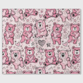 Kawaii Teddybeer Roze Patroon Cadeaupapier (Vlak)