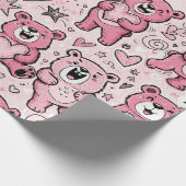 Kawaii Teddybeer Roze Patroon Cadeaupapier (Hoek)