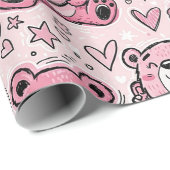 Kawaii Teddybeer Roze Patroon Cadeaupapier (Rol Hoek)