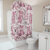 Kawaii Teddybeer Roze Patroon Douchegordijn (In situ)