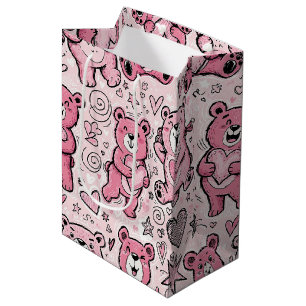 Kawaii Teddybeer Roze Patroon Medium Cadeauzakje