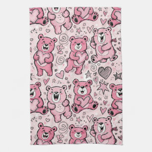 Kawaii Teddybeer Roze Patroon Theedoek
