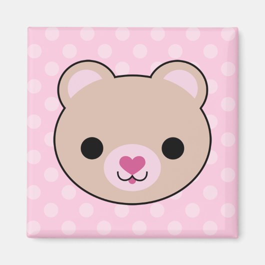 Kawaii Teddybeer Roze Polka stippen Magneet (Voorkant)