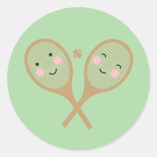 Kawaii Tennis Rackets Happy Face Cute Brown Ronde Sticker (Voorkant)