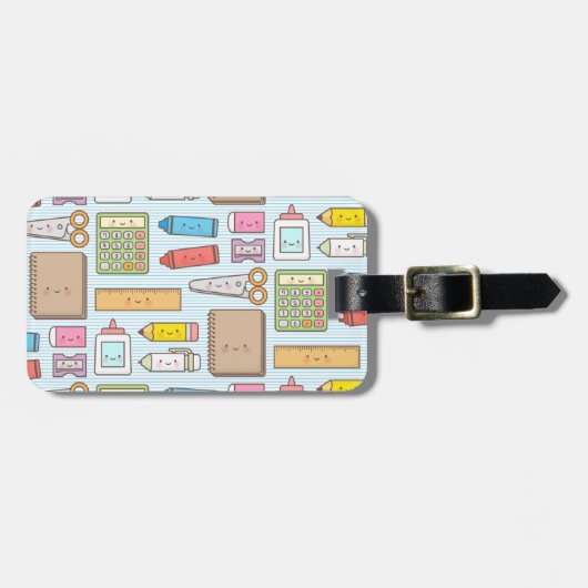 Kawaii Terug naar School Supplies Patroon voor mei Bagagelabel (Voorkant horizontaal)