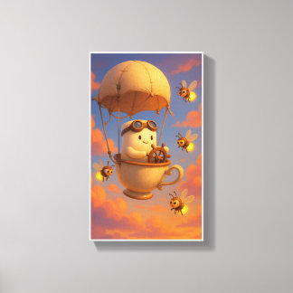 Kawaii-thee Kopje Ballon Muur Kunst met Bijen Canvas Afdruk