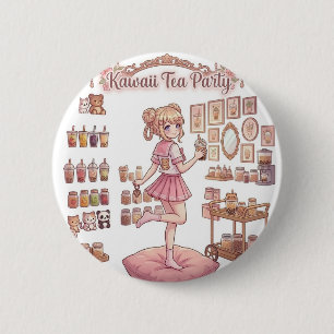 Kawaii Theepartij Anime Meisje Roze Verjaardag Kno Ronde Button 5,7 Cm