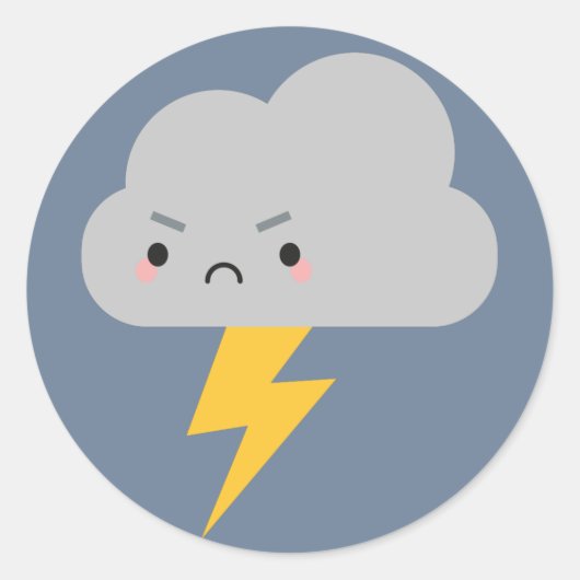 Kawaii Thunder & Lightning Cloud Ronde Sticker (Voorkant)