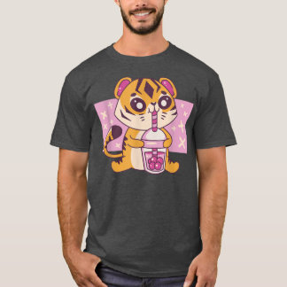 Kawaii Tiger Baby met Boba Tea Cute Japanse Grap T-shirt