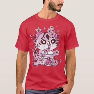 Kawaii Tiger met Bubble Tea en Boba tea en Saku T-shirt