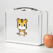 Kawaii Tiger White Metal Lunchbox (In situ)