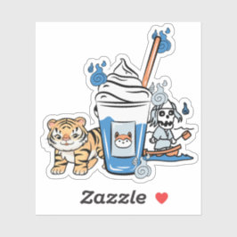 Kawaii Tijger, Blauwe Milkshake & Bootsgeest Sticker