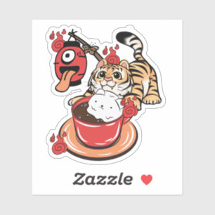 Kawaii Tijger en Chochin Obake Koffie Sticker