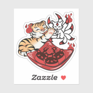 Kawaii Tijger en Kitsune Negen Staartige Vos Sticker