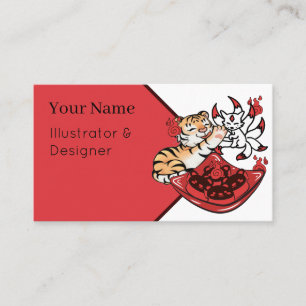 Kawaii Tijger en Kitsune Negenstaartige Vos Visitekaartje