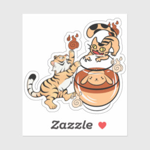 Kawaii Tijger en Nekomata Theekruik Hond Sticker