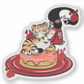 Kawaii Tijger, Futakuchi-onna en Pannenkoeken Sticker (Voorkant)