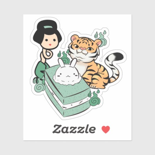 Kawaii Tijger, Rokurokubi & Maan Cake Sticker (Vel)