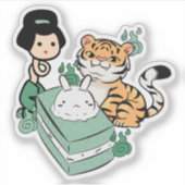Kawaii Tijger, Rokurokubi & Maan Cake Sticker (Voorkant)